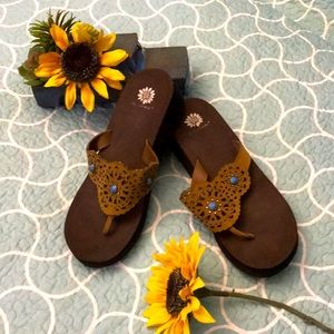 Yellow box wedge flip flops size 8.5